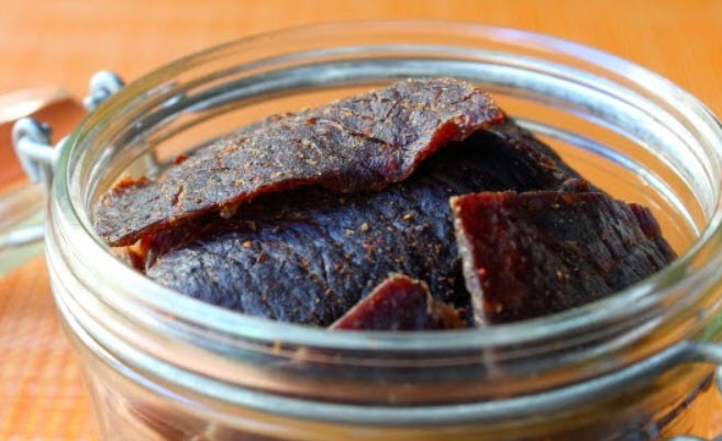 a bowl of beef jerky