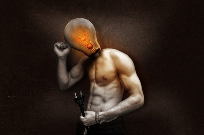 a person with a light bulb on their head