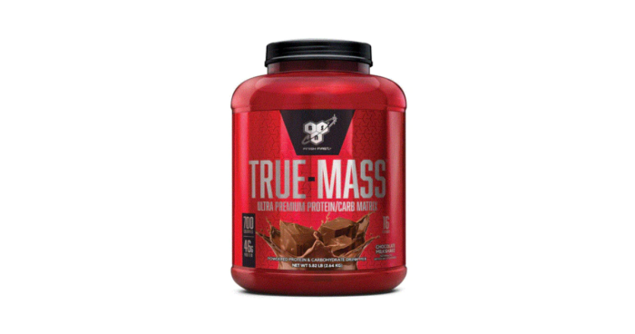 A container of the supplement BSN True Mass